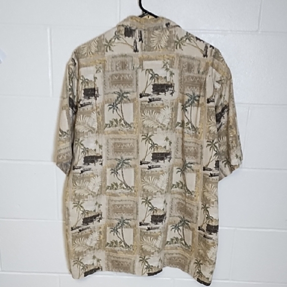 Island Beach Print Natural Colors Button Down Shirt Cocoanut Wood Buttons - Picture 2 of 13